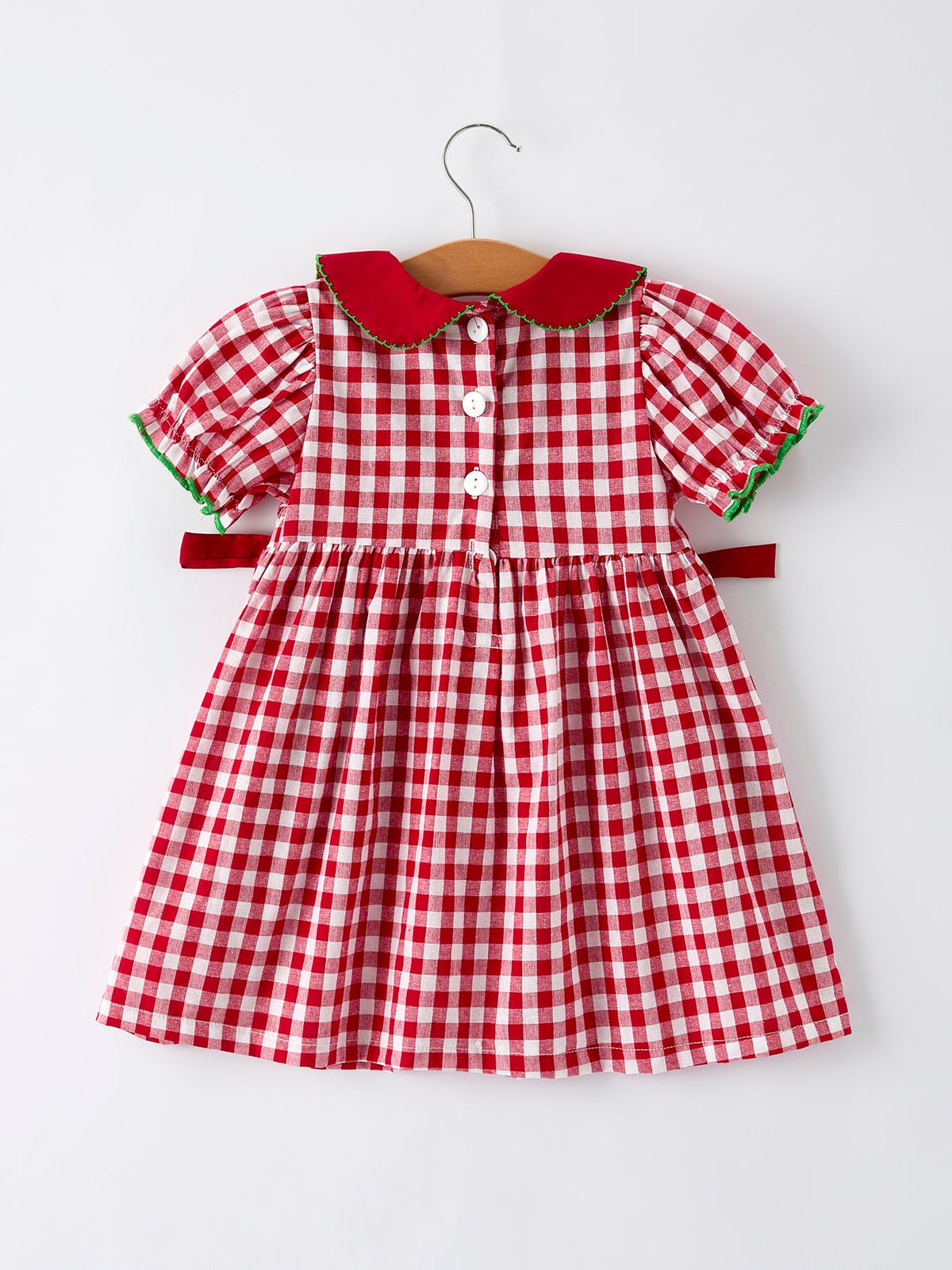 Girls Christmas Outfit – Red Plaid Dress with Tree Bow Accents - Rylee Faith Designs - Flyclothing LLC