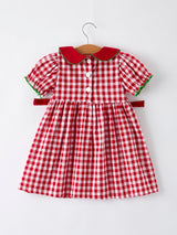 Girls Christmas Outfit – Red Plaid Dress with Tree Bow Accents - Rylee Faith Designs - Flyclothing LLC