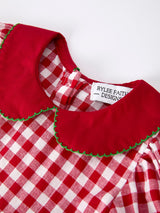 Girls Christmas Outfit – Red Plaid Dress with Tree Bow Accents - Rylee Faith Designs - Flyclothing LLC