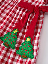 Girls Christmas Outfit – Red Plaid Dress with Tree Bow Accents - Rylee Faith Designs - Flyclothing LLC
