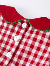 Girls Christmas Outfit – Red Plaid Dress with Tree Bow Accents - Rylee Faith Designs - Flyclothing LLC