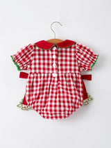 Baby Girls Christmas Outfit – Red Plaid Romper with Tree Bow Accents - Rylee Faith Designs - Flyclothing LLC