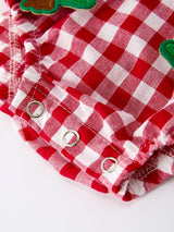 Baby Girls Christmas Outfit – Red Plaid Romper with Tree Bow Accents - Rylee Faith Designs - Flyclothing LLC