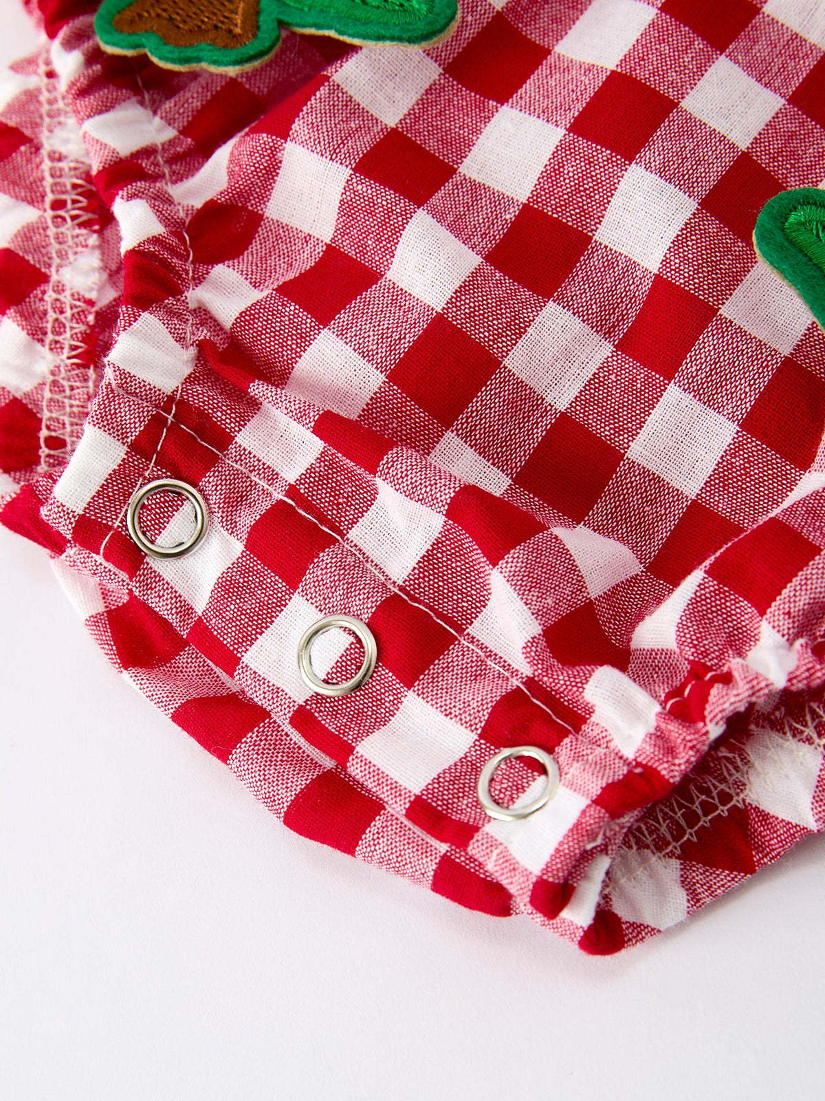 Baby Girls Christmas Outfit – Red Plaid Romper with Tree Bow Accents - Rylee Faith Designs - Flyclothing LLC