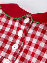 Baby Girls Christmas Outfit – Red Plaid Romper with Tree Bow Accents - Rylee Faith Designs - Flyclothing LLC