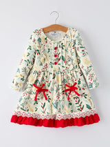 Toddler Girls Christmas Dress – Holiday Floral Print Outfit with Pockets - Rylee Faith Designs - Flyclothing LLC