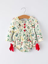 Baby Girls Christmas Romper – Holiday Bow Long Sleeve Outfit - Rylee Faith Designs - Flyclothing LLC