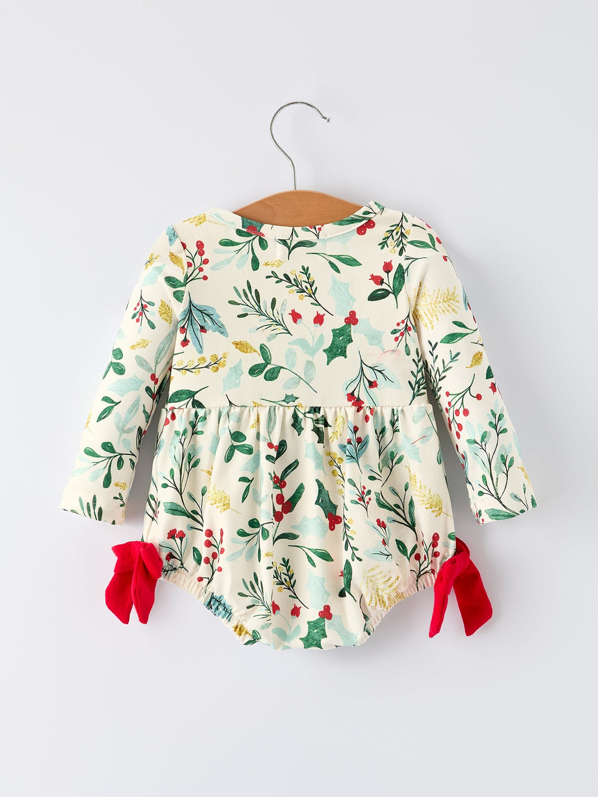 Baby Girls Christmas Romper – Holiday Bow Long Sleeve Outfit - Rylee Faith Designs - Flyclothing LLC