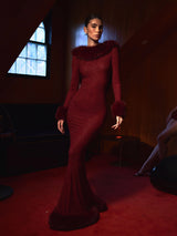 Mellie Burgundy Regular-Length Rhinestone Mesh Low Back Mermaid Gown - Miss Circle - Flyclothing LLC