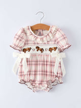 Western Horse Embroidered Smocked Plaid Baby Girl Romper