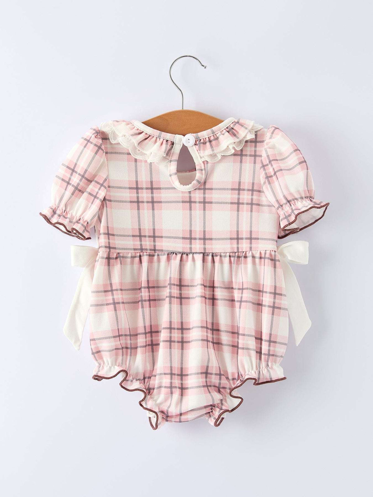 Western Horse Embroidered Smocked Plaid Baby Girl Romper