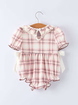 Western Horse Embroidered Smocked Plaid Baby Girl Romper