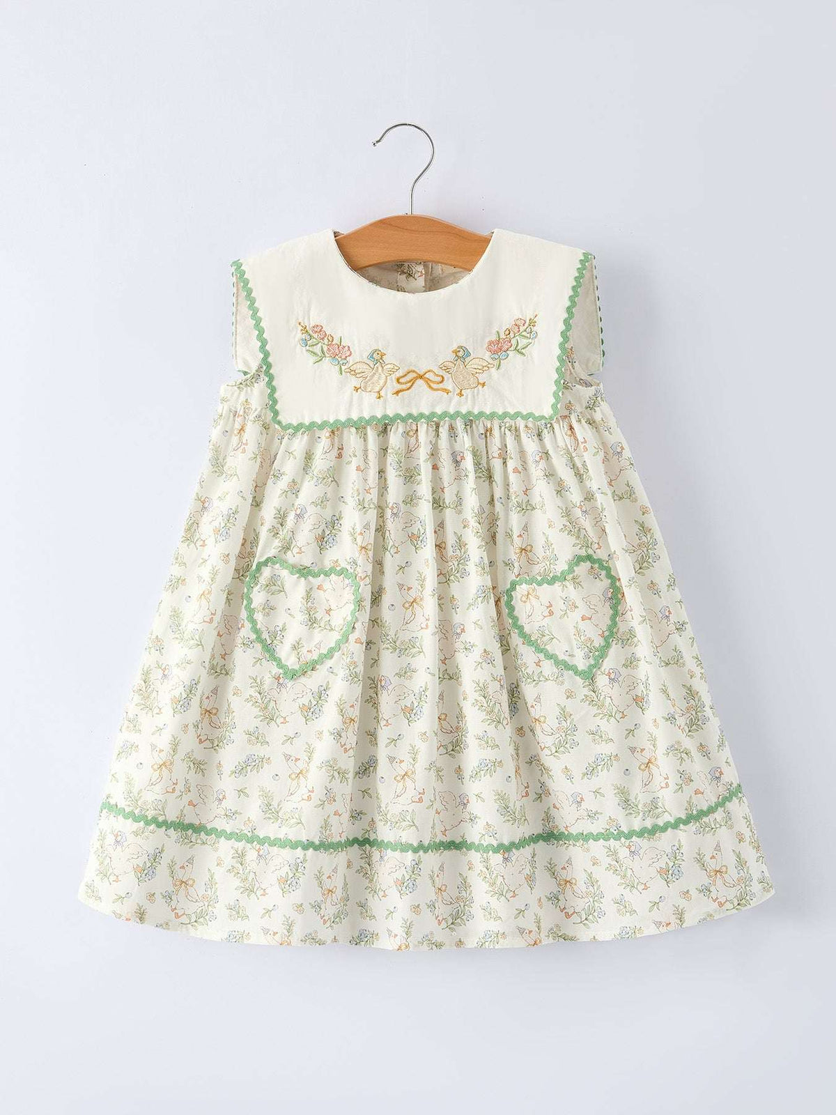 Vintage Floral Duck Embroidery Spring Girl Dress - Rylee Faith Designs - Flyclothing LLC