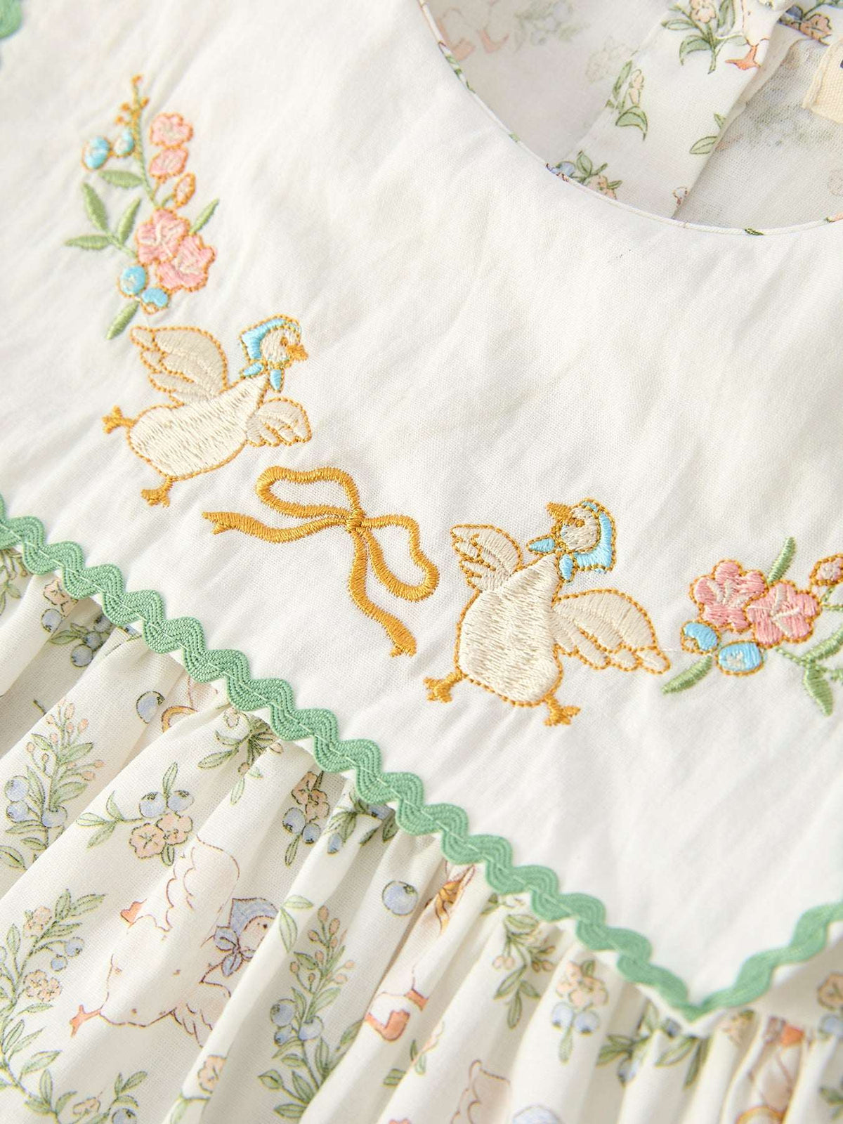 Vintage Floral Duck Embroidery Spring Girl Dress - Rylee Faith Designs - Flyclothing LLC