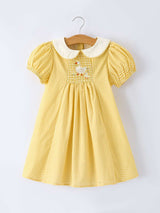 Yellow Goose Embroidered Smocked Plaid Dress