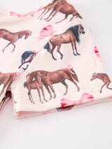 Girls Western Horse Print Twirl Dress Short Sleeve