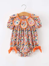 Orange Floral Bow Petals Collar Girls Romper - Rylee Faith Designs - Flyclothing LLC