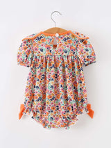 Orange Floral Bow Petals Collar Girls Romper - Rylee Faith Designs - Flyclothing LLC
