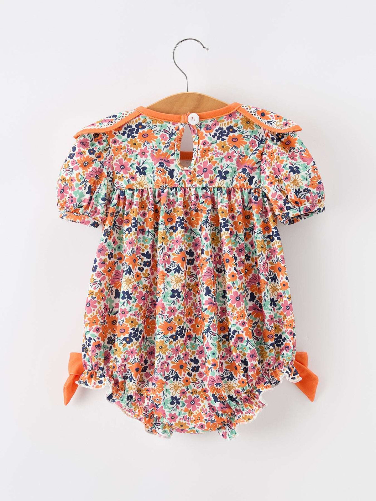 Orange Floral Bow Petals Collar Girls Romper - Rylee Faith Designs - Flyclothing LLC