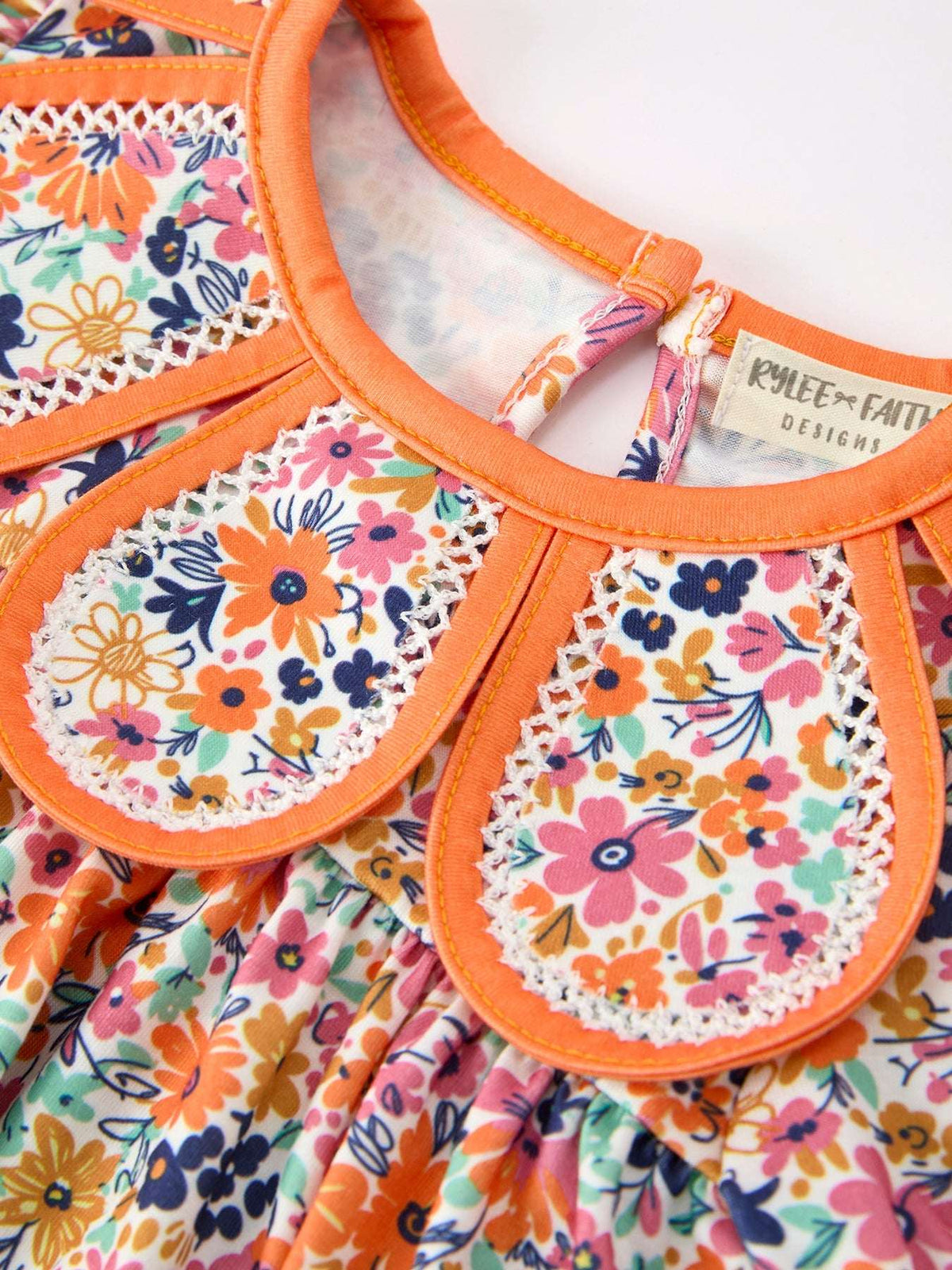 Orange Floral Bow Petals Collar Girls Romper - Rylee Faith Designs - Flyclothing LLC