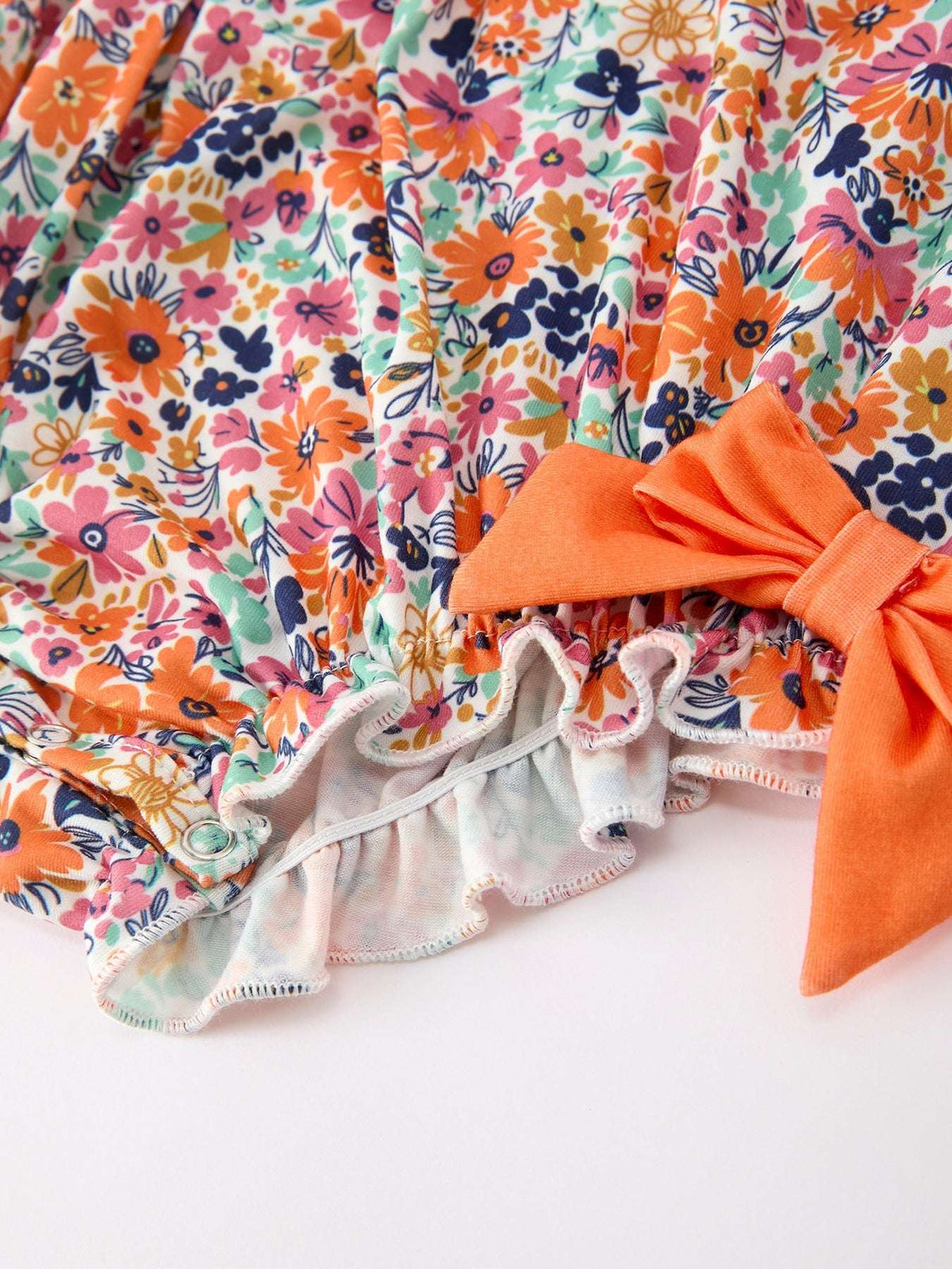 Orange Floral Bow Petals Collar Girls Romper - Rylee Faith Designs - Flyclothing LLC
