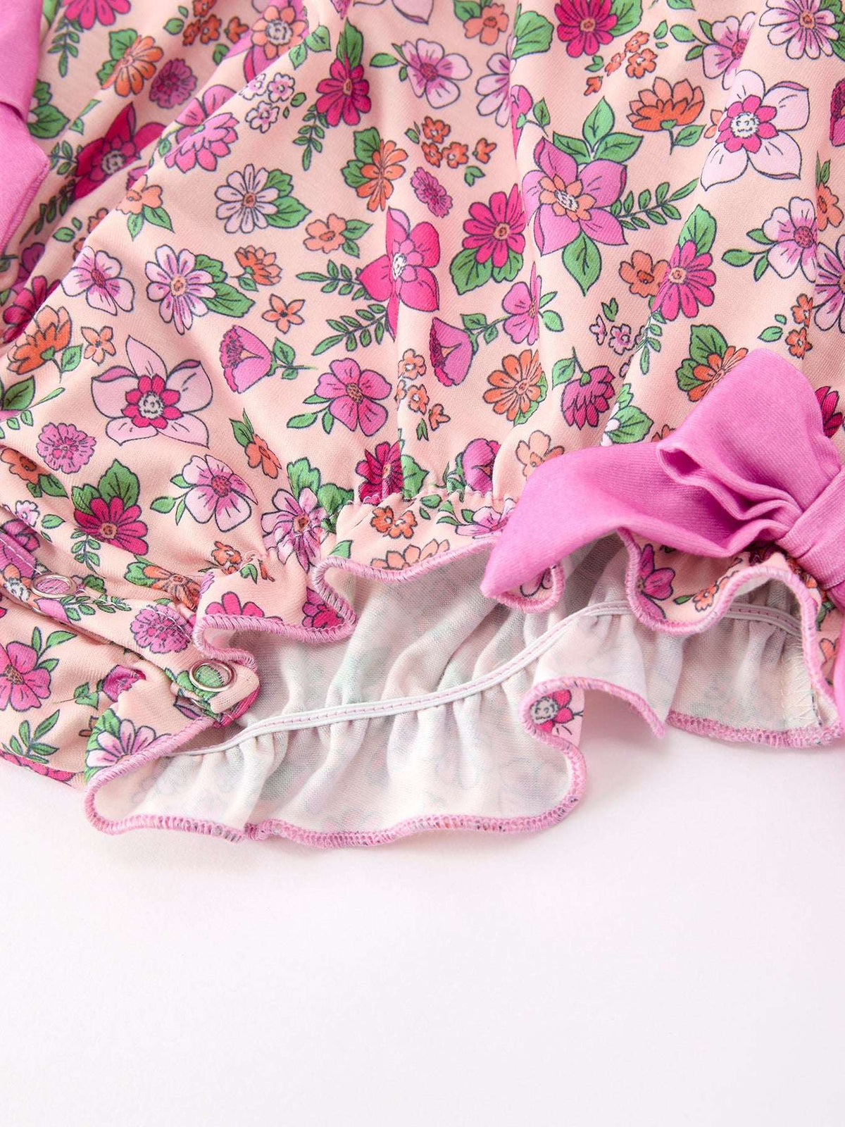 Pink Floral Bow Petals Collar Girls Romper