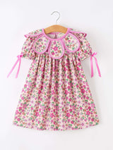 Pink Floral Bow Petals Collar Girls Dress