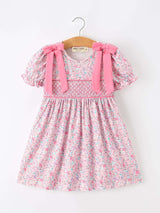 Pink Bow Smocked Floral Girl Dress - Rylee Faith Designs - Flyclothing LLC