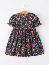 Fall Orange Bow Smocked Floral Girl Dress - Rylee Faith Designs - Flyclothing LLC