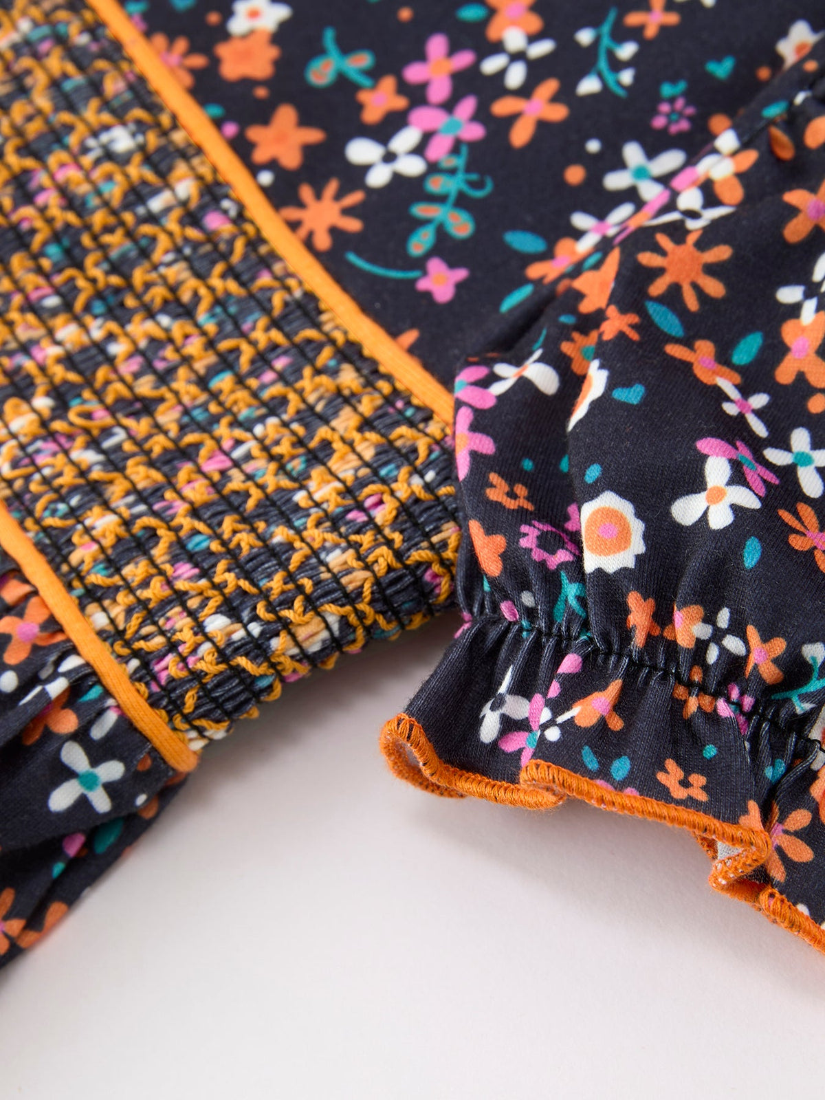 Fall Orange Bow Smocked Floral Girl Dress - Rylee Faith Designs - Flyclothing LLC