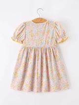 Yellow Bow Smocked Floral Girl Dress - Rylee Faith Designs - Flyclothing LLC