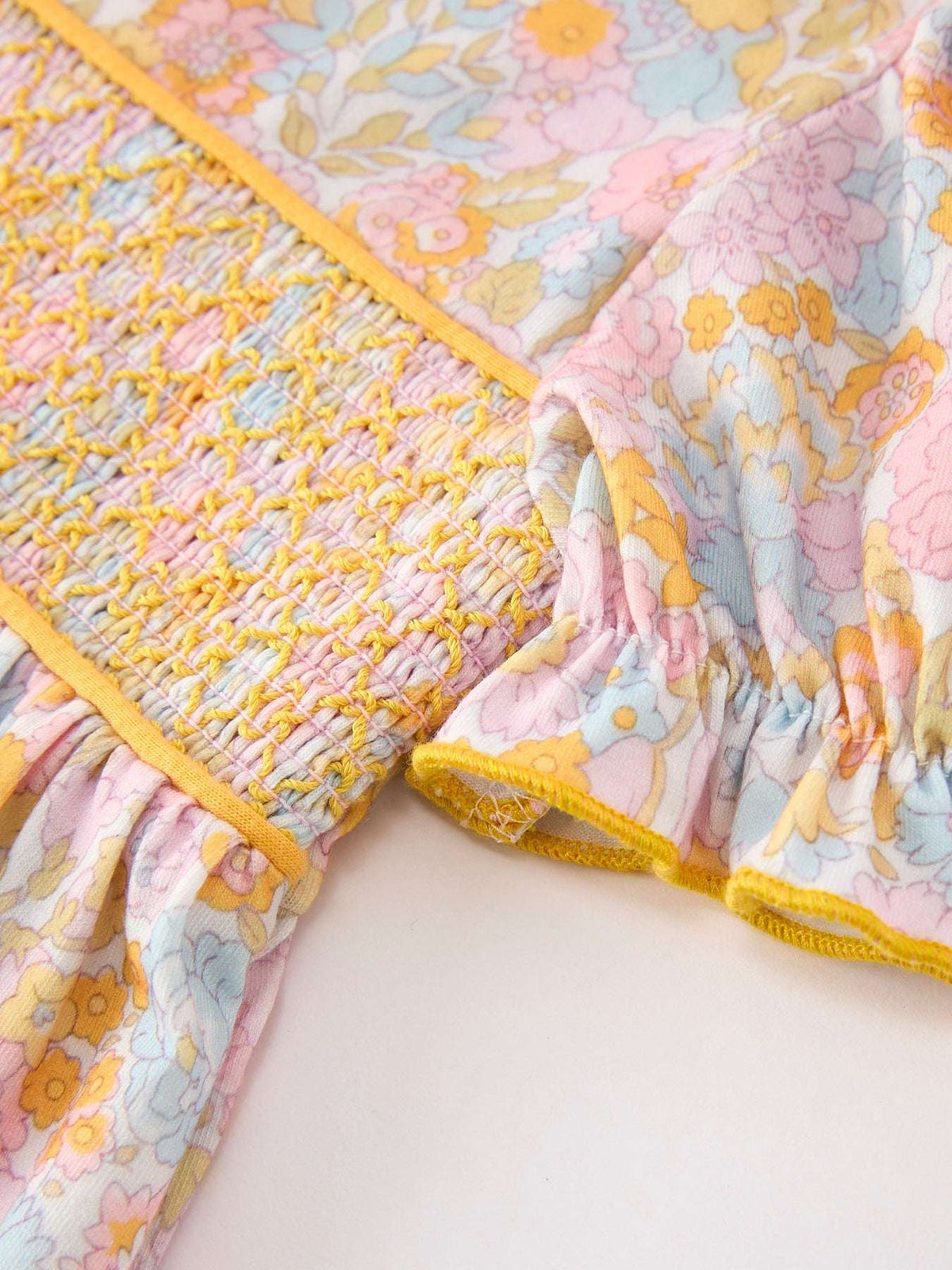Yellow Bow Smocked Floral Girl Dress - Rylee Faith Designs - Flyclothing LLC