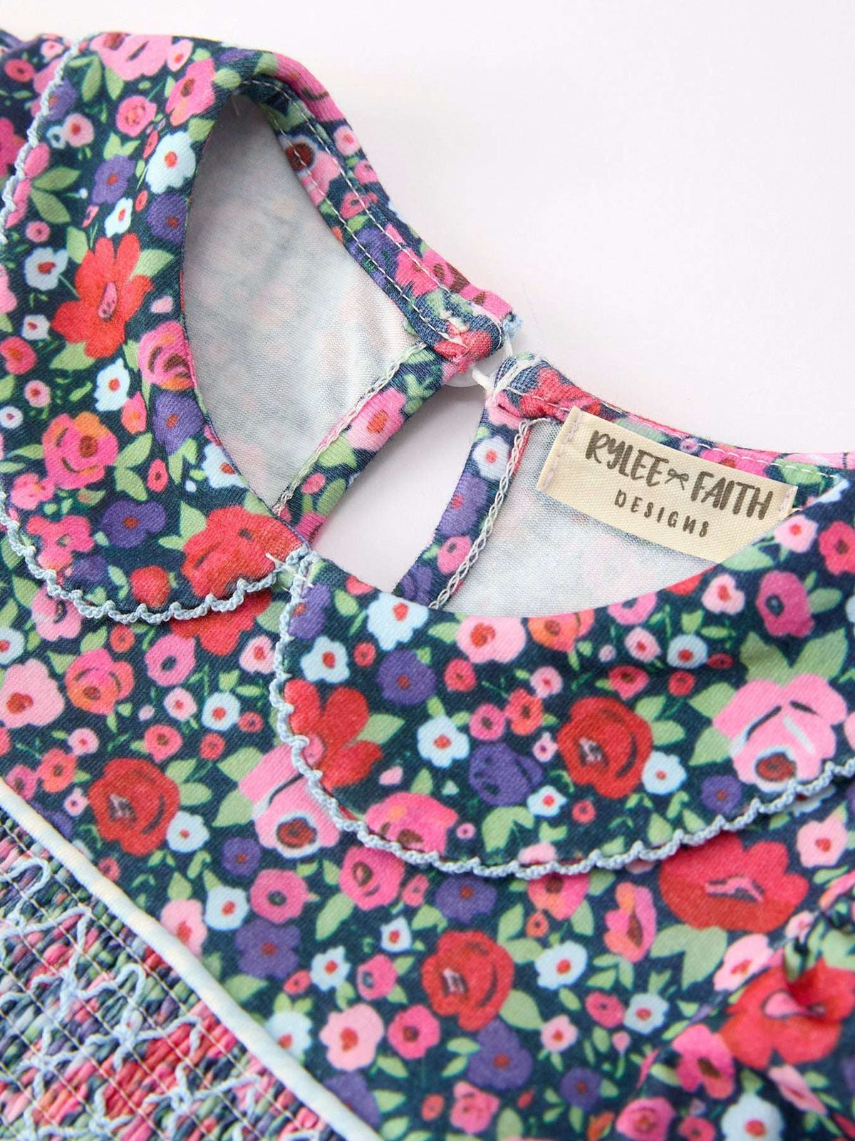 Blue Bow Floral Smocked Girl Bloomer Set - Rylee Faith Designs - Flyclothing LLC