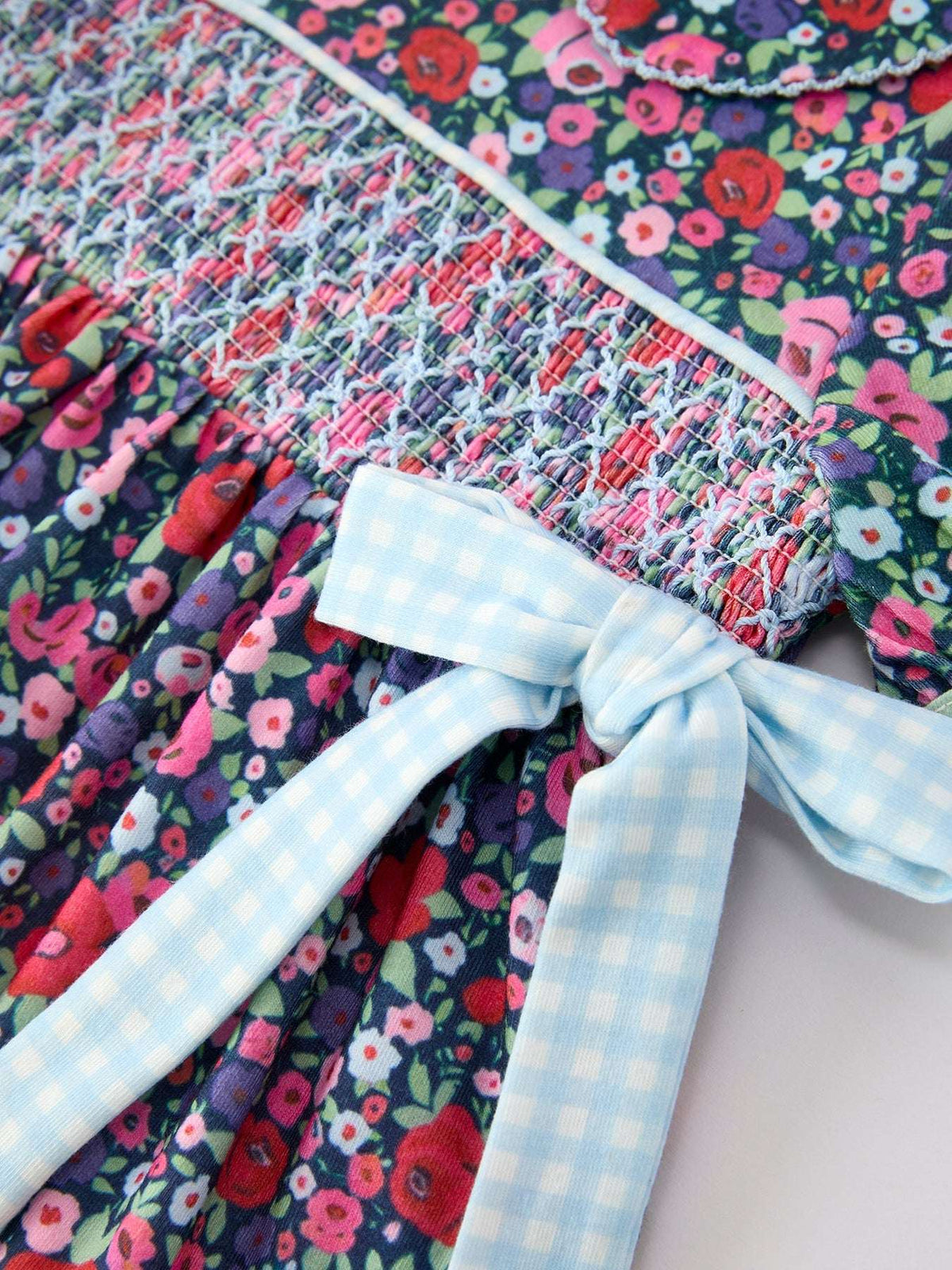 Blue Bow Floral Smocked Girl Bloomer Set - Rylee Faith Designs - Flyclothing LLC