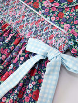 Blue Bow Floral Smocked Girl Bloomer Set - Rylee Faith Designs - Flyclothing LLC