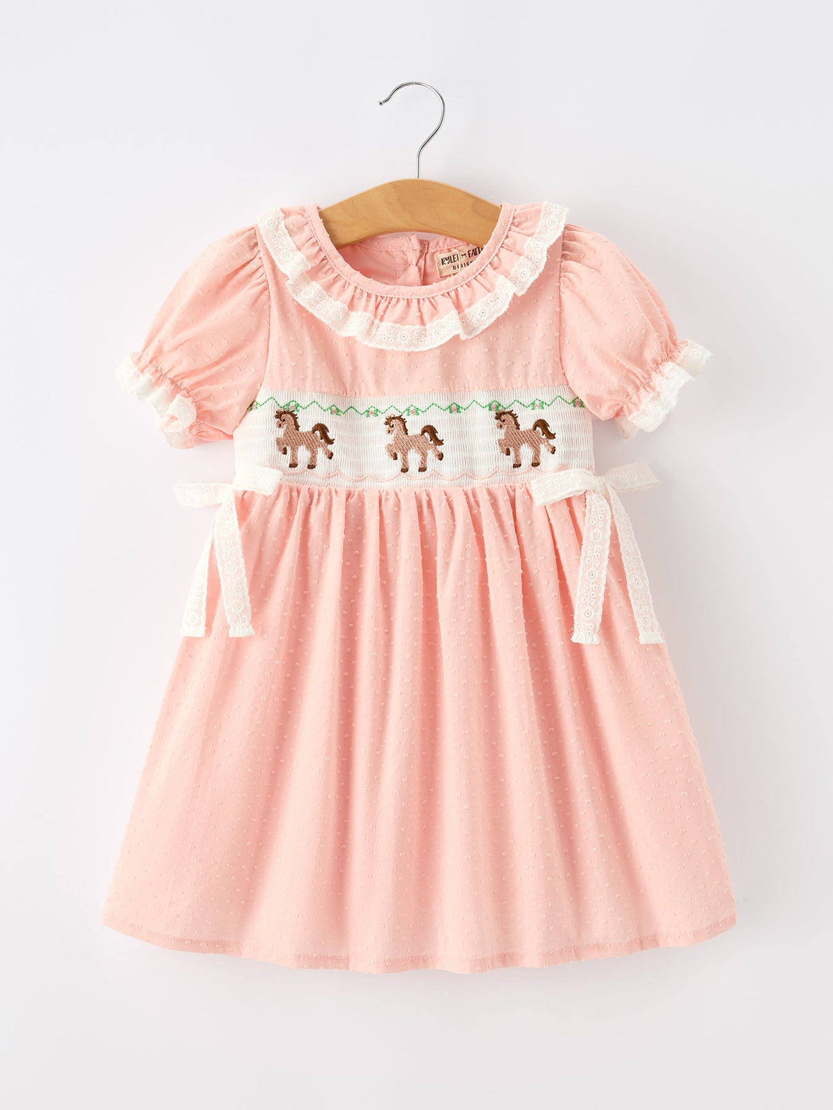 Western Horse Embroidery Girls Dress Lace Petals Collar Puff Sleeve - Rylee Faith Designs - Flyclothing LLC