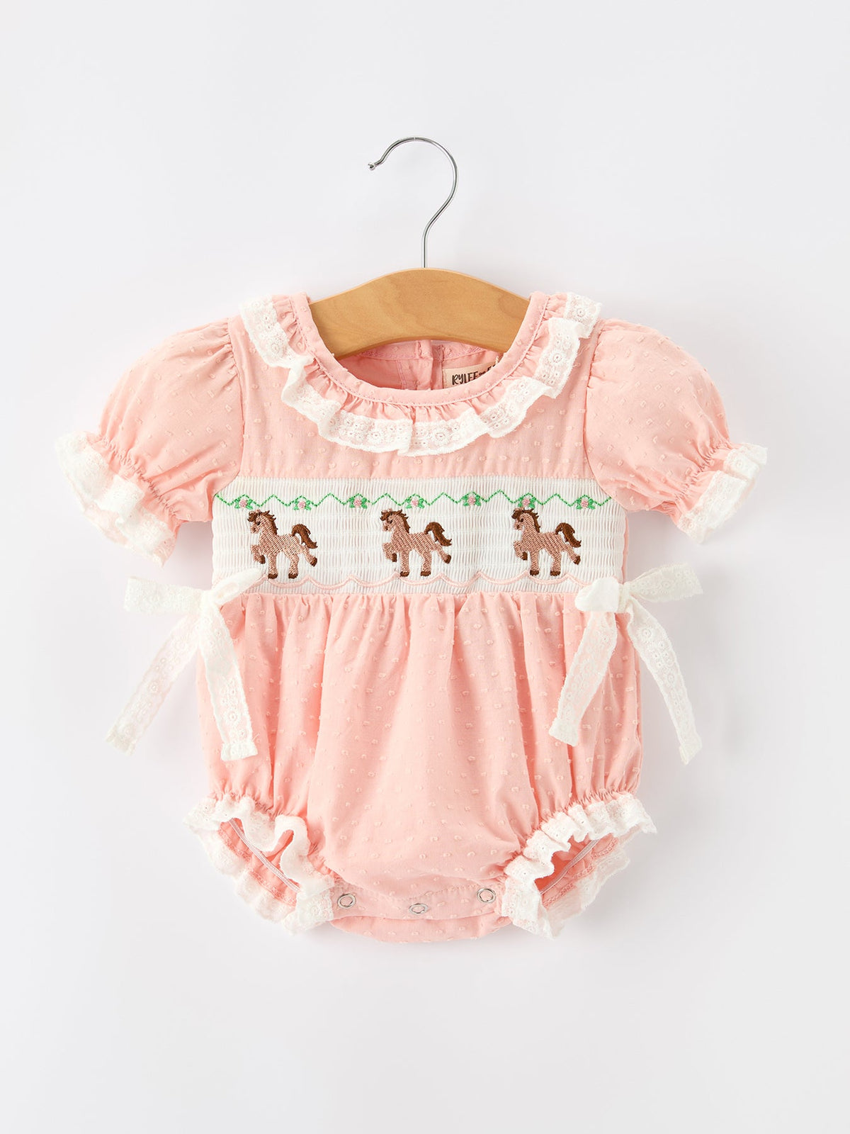 Western Horse Embroidery Girls Romper Lace Petals Collar Puff Sleeve - Rylee Faith Designs - Flyclothing LLC