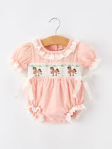 Western Horse Embroidery Girls Romper Lace Petals Collar Puff Sleeve - Rylee Faith Designs - Flyclothing LLC