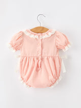 Western Horse Embroidery Girls Romper Lace Petals Collar Puff Sleeve - Rylee Faith Designs - Flyclothing LLC