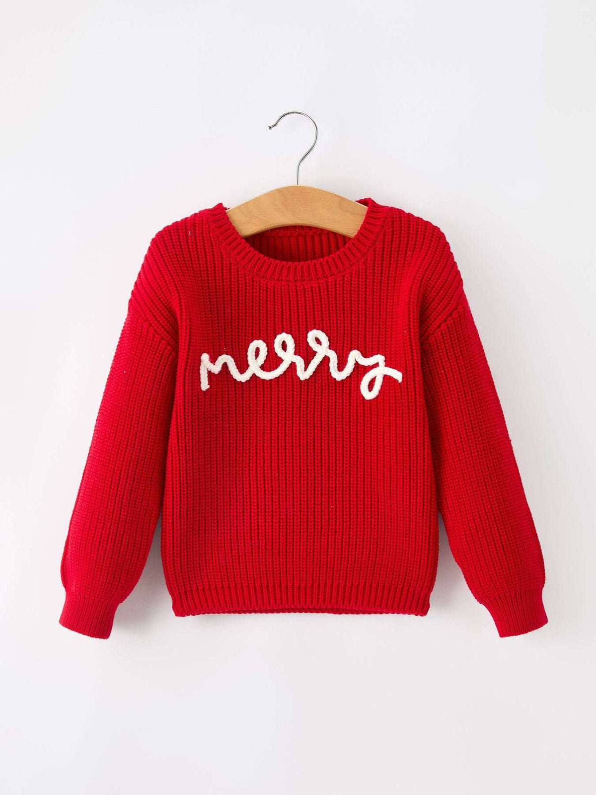 Red Christmas Girls “merry” Pullover Sweater