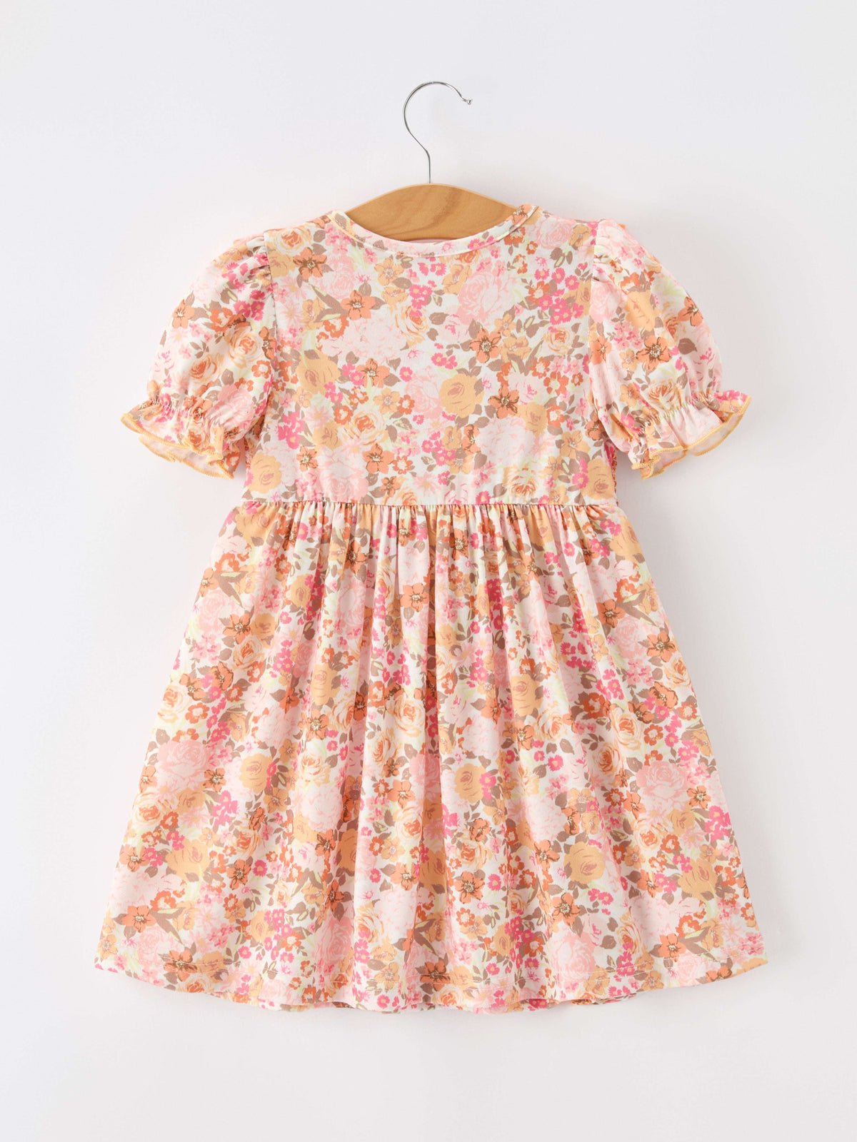 Peach Bow Smocked Floral Girl Dress