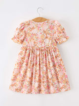 Peach Bow Smocked Floral Girl Dress