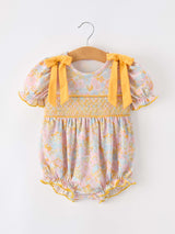 Yellow Bow Smocked Floral Baby Bubble - Rylee Faith Designs - Flyclothing LLC