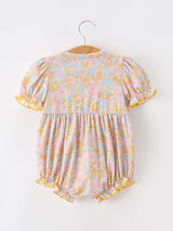 Yellow Bow Smocked Floral Baby Bubble - Rylee Faith Designs - Flyclothing LLC