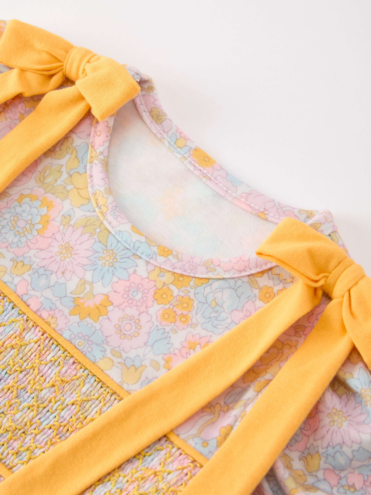 Yellow Bow Smocked Floral Baby Bubble - Rylee Faith Designs - Flyclothing LLC