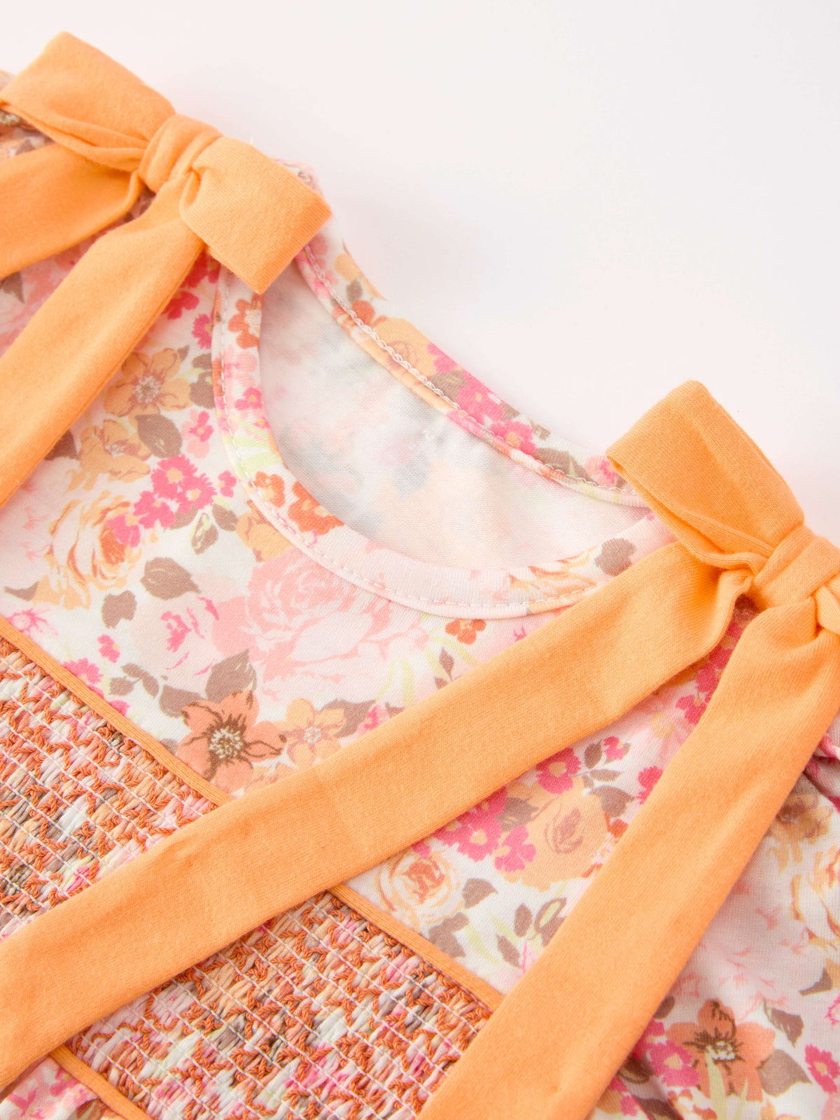 Peach Bow Smocked Floral Baby Bubble - Rylee Faith Designs - Flyclothing LLC