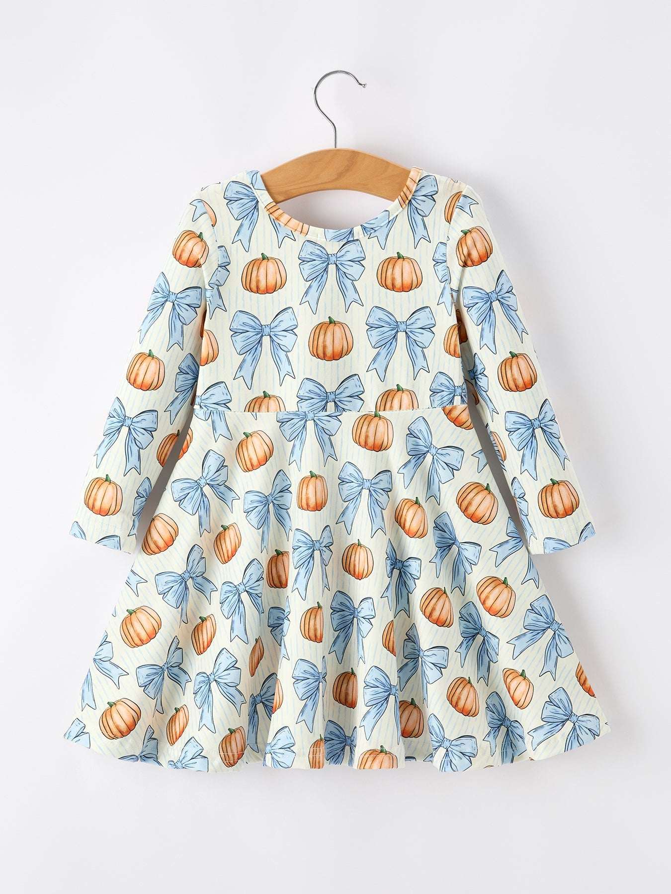 Halloween Thanksgiving Pumpkin Bow Girls Dress Long Sleeve