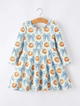 Halloween Thanksgiving Pumpkin Bow Girls Dress Long Sleeve
