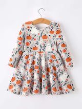 Halloween Pumpkin Ghost Girls Dress Long Sleeve Twirl Dress