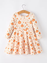 Halloween Thanksgiving Pumpkin Girls Dress Long Sleeve - Rylee Faith Designs - Flyclothing LLC